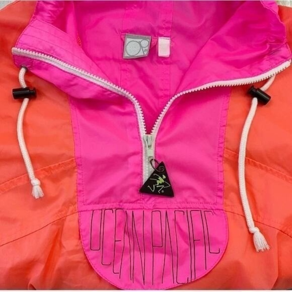 Vintage OP Hot Pink/Orange Windbreaker 3/4 Zip‎ Jacket - Junior's M - Picture 15 of 15
